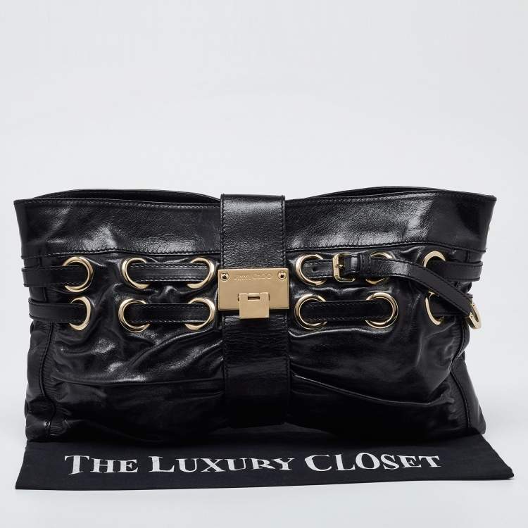 Pre Owned Jimmy Choo Black Leather Rio Clutch Bag