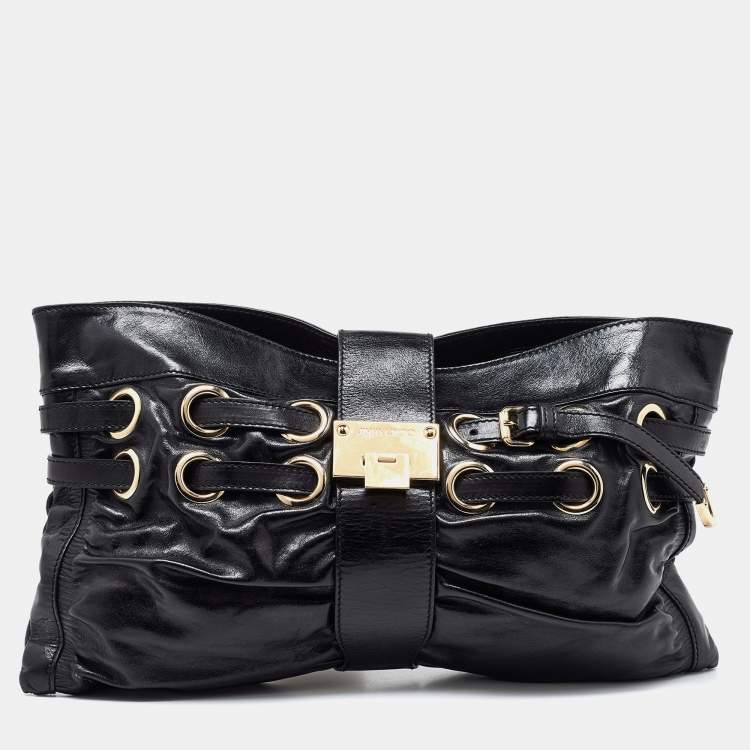 Pre Owned Jimmy Choo Black Leather Rio Clutch Bag
