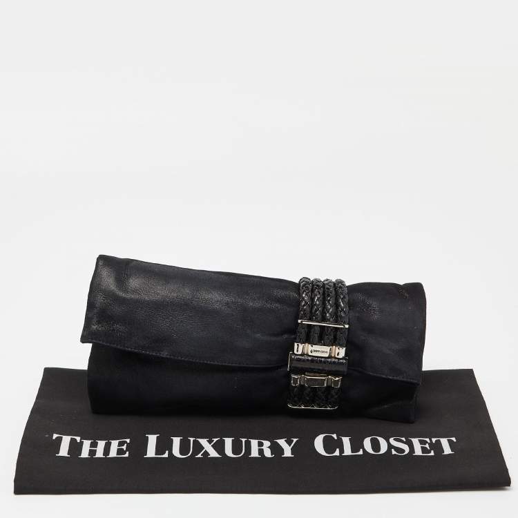 Pre Owned Jimmy Choo Black Iridescent Suede and Snakeskin Chandra Clutch
