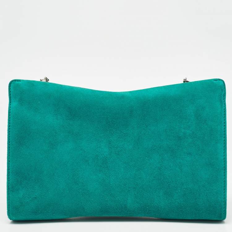Pre Owned Jimmy Choo Green Suede Crystals Venus Clutch On Chain