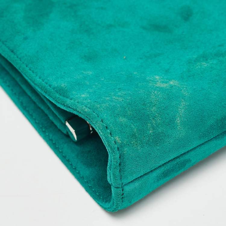 Pre Owned Jimmy Choo Green Suede Crystals Venus Clutch On Chain
