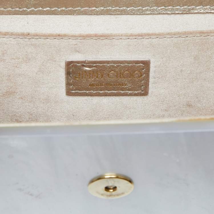 Pre Owned Jimmy Choo Off White Pearl Embellished Acrylic and Leather Candy Chain Clutch