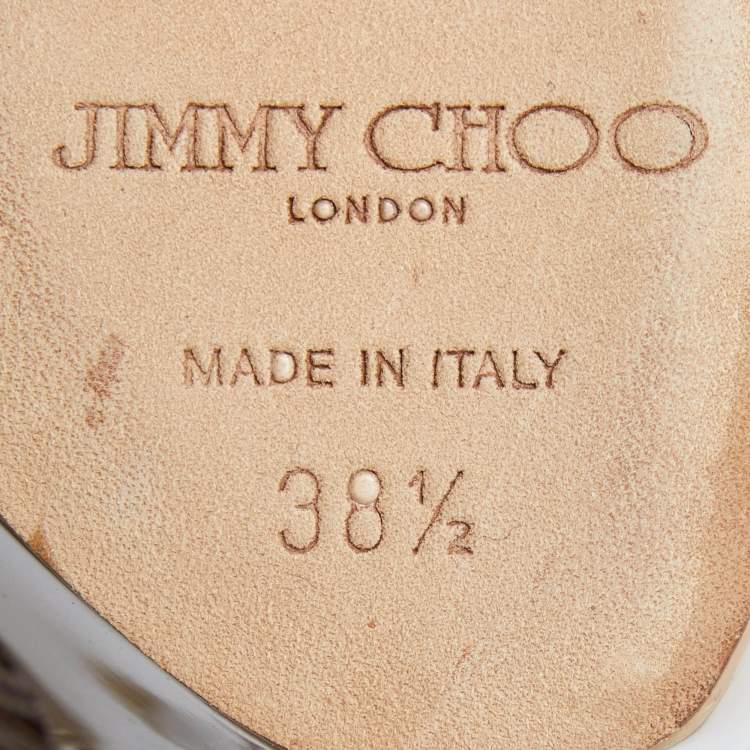 Pre Owned Jimmy Choo Beige Patent Leather and Mesh Wedge Peep Toe Platform Ankle Booties Size 38.5