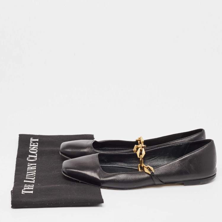 Pre Owned Jimmy Choo Black Leather Diamond Tilda Ballet Flats Size 39.5