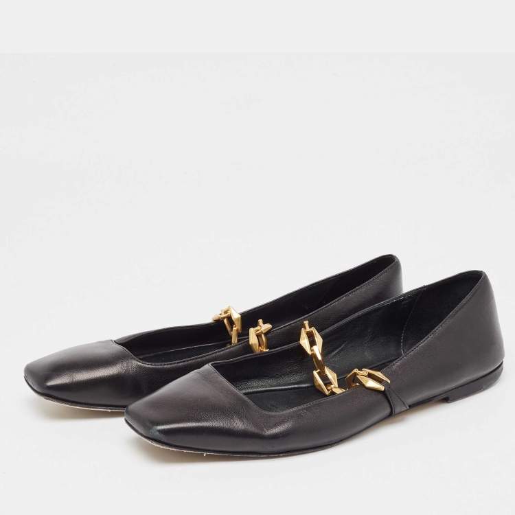 Pre Owned Jimmy Choo Black Leather Diamond Tilda Ballet Flats Size 39.5