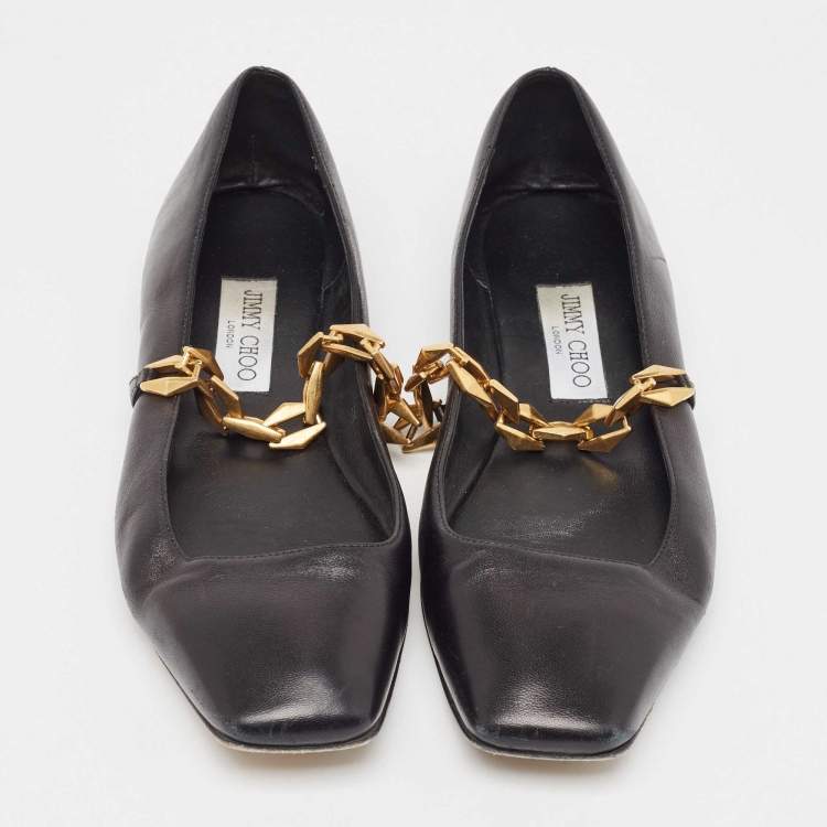 Pre Owned Jimmy Choo Black Leather Diamond Tilda Ballet Flats Size 39.5