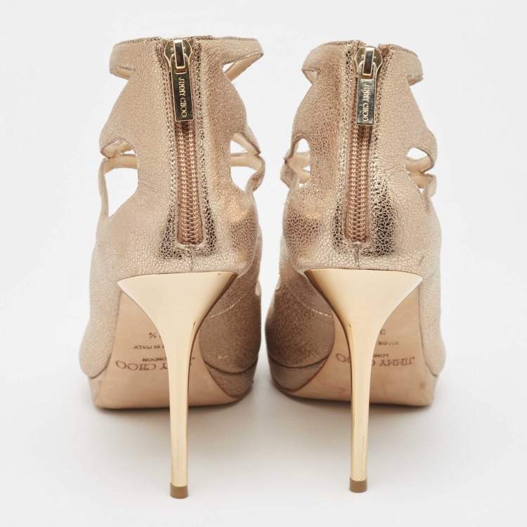 Pre Owned Jimmy Choo Metallic Gold Leather Strappy Sandals Size 38.5