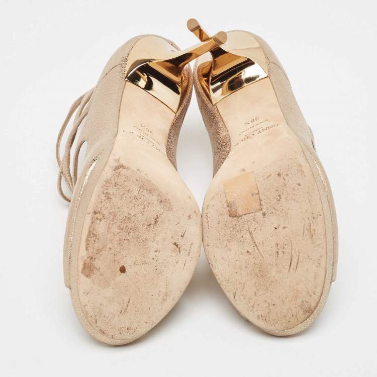 Pre Owned Jimmy Choo Metallic Gold Leather Strappy Sandals Size 38.5