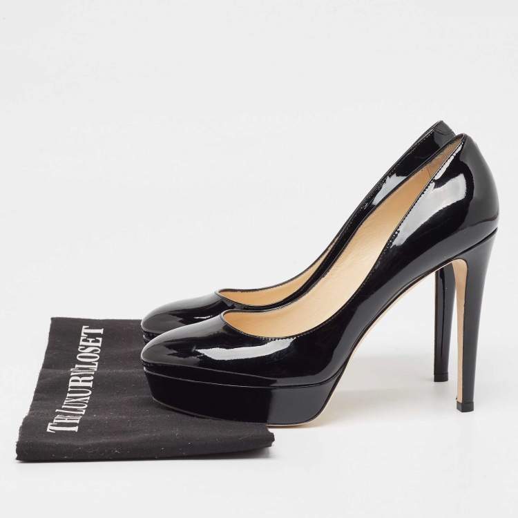 Pre Owned Jimmy Choo Black Patent Leather Cosmic Pumps Size 38