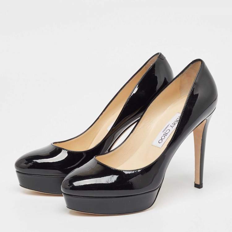Pre Owned Jimmy Choo Black Patent Leather Cosmic Pumps Size 38