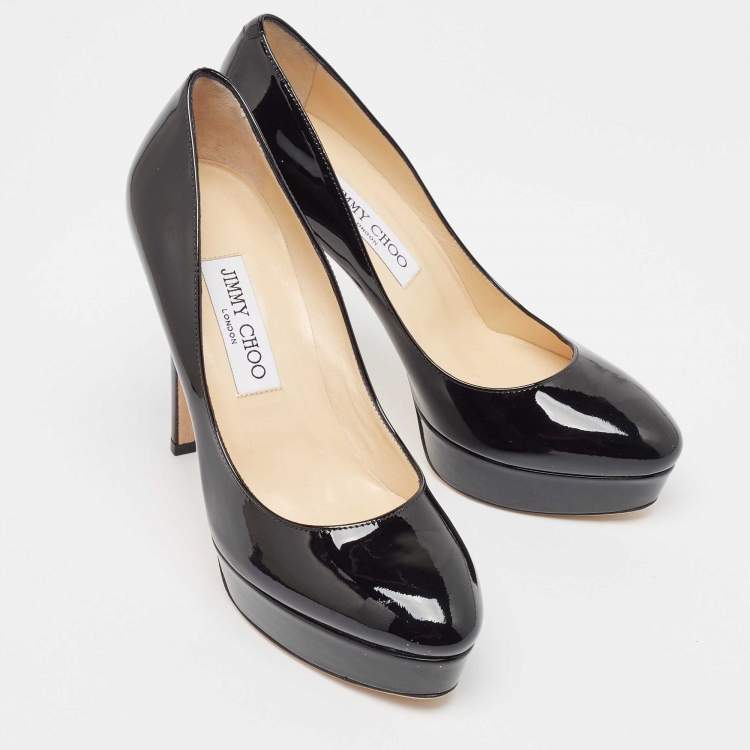 Pre Owned Jimmy Choo Black Patent Leather Cosmic Pumps Size 38