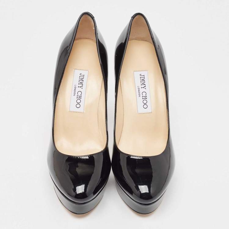 Pre Owned Jimmy Choo Black Patent Leather Cosmic Pumps Size 38