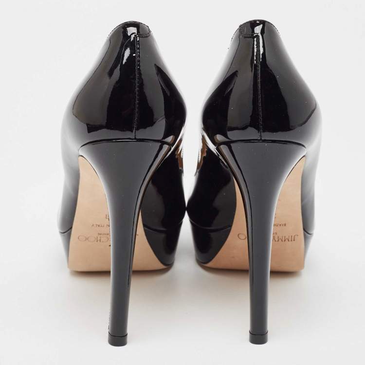 Pre Owned Jimmy Choo Black Patent Leather Cosmic Pumps Size 38