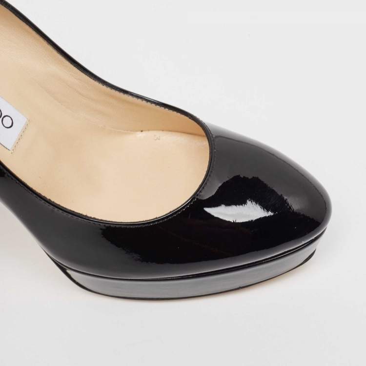 Pre Owned Jimmy Choo Black Patent Leather Cosmic Pumps Size 38
