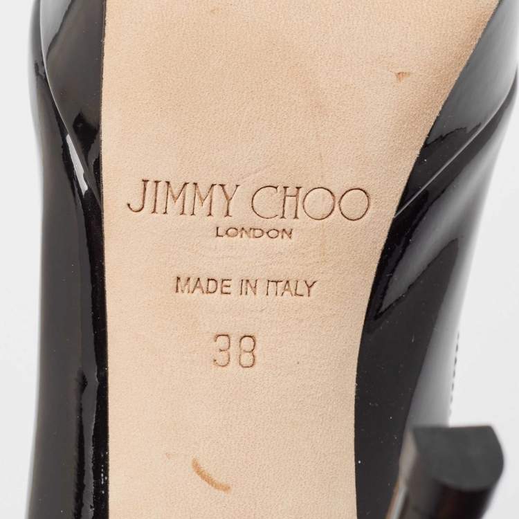 Pre Owned Jimmy Choo Black Patent Leather Cosmic Pumps Size 38
