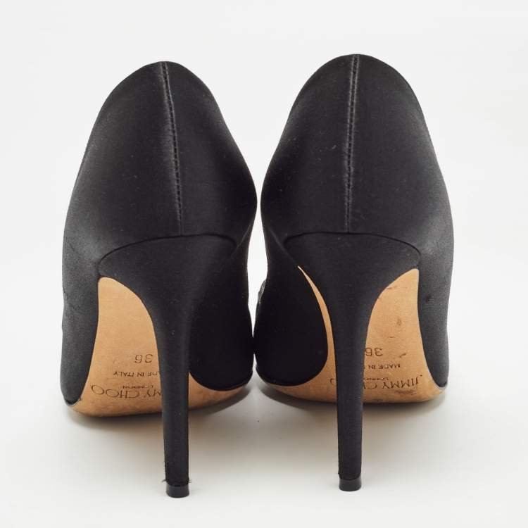 Pre Owned Jimmy Choo Black Satin Crystal Embellished Manda Pumps Size 36