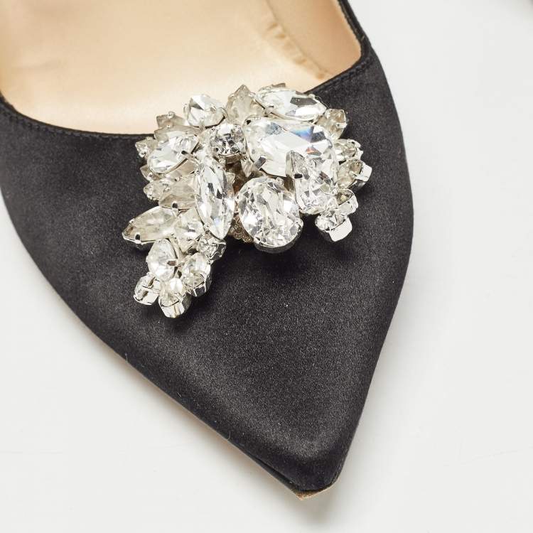 Pre Owned Jimmy Choo Black Satin Crystal Embellished Manda Pumps Size 36