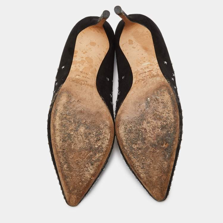 Pre Owned Jimmy Choo Black Suede Romy Crystal Embellished Pointed Toe Pumps Size 39.5