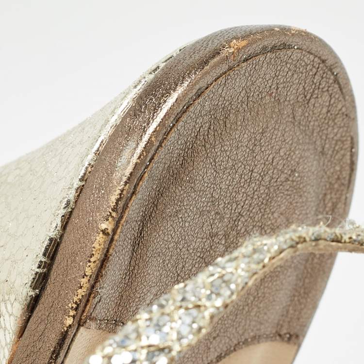 مملوكة مسبقًا Jimmy Choo Silver Glitter Nova Slingblack Pumps Size 42 