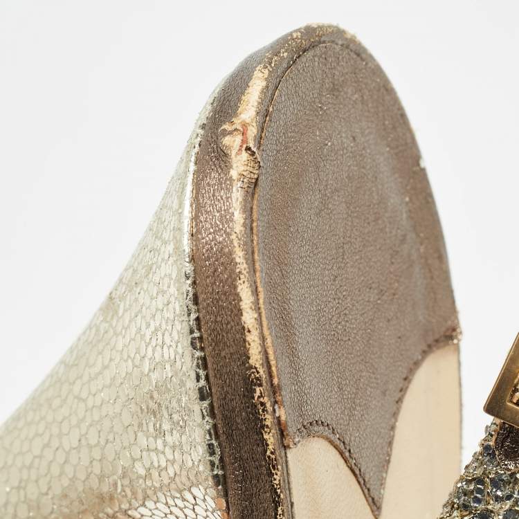 مملوكة مسبقًا Jimmy Choo Silver Glitter Nova Slingblack Pumps Size 42 