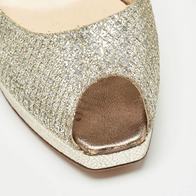 مملوكة مسبقًا Jimmy Choo Silver Glitter Nova Slingblack Pumps Size 42 