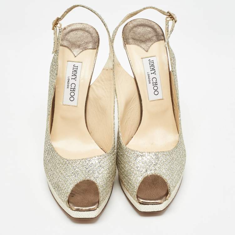 مملوكة مسبقًا Jimmy Choo Silver Glitter Nova Slingblack Pumps Size 42 