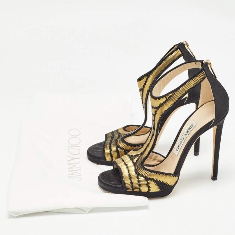 Pre Owned Jimmy Choo Black Satin Embellished Sandals Size 37    
