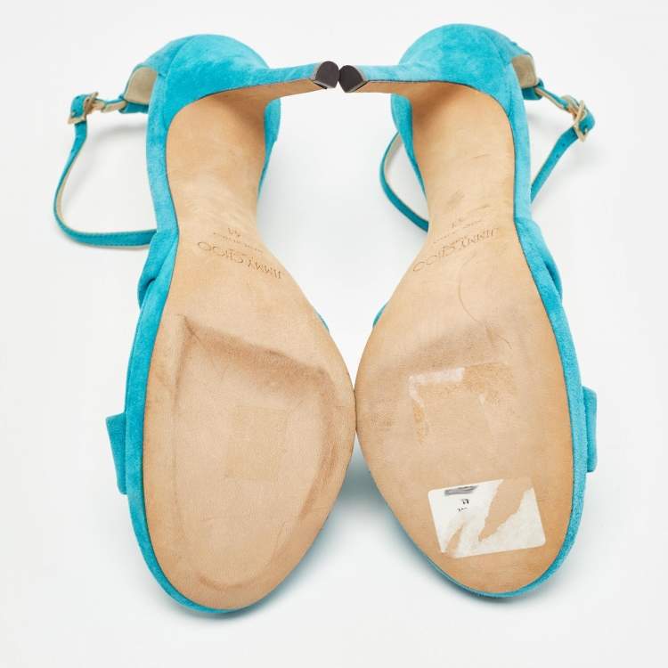 Pre Owned Jimmy Choo Blue Suede Marion Ankle Strap Sandals Size 41