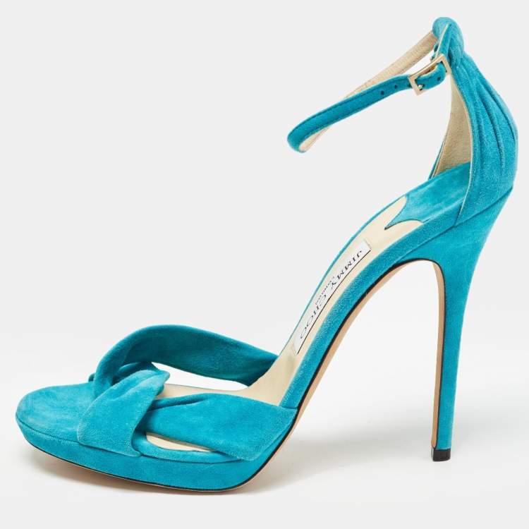 Pre Owned Jimmy Choo Blue Suede Marion Ankle Strap Sandals Size 41