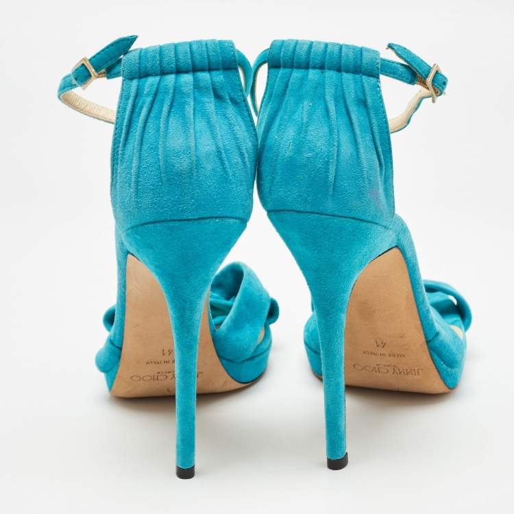Pre Owned Jimmy Choo Blue Suede Marion Ankle Strap Sandals Size 41