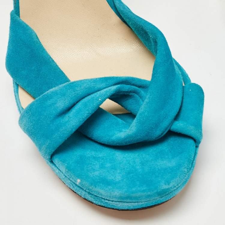 Pre Owned Jimmy Choo Blue Suede Marion Ankle Strap Sandals Size 41