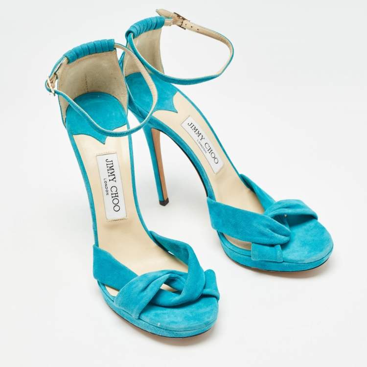 Pre Owned Jimmy Choo Blue Suede Marion Ankle Strap Sandals Size 41