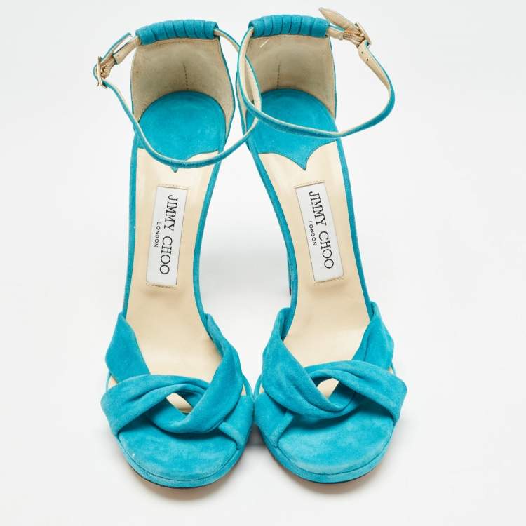 Pre Owned Jimmy Choo Blue Suede Marion Ankle Strap Sandals Size 41