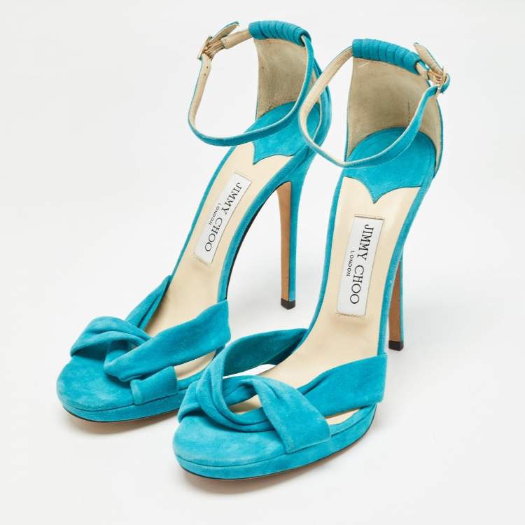 Pre Owned Jimmy Choo Blue Suede Marion Ankle Strap Sandals Size 41
