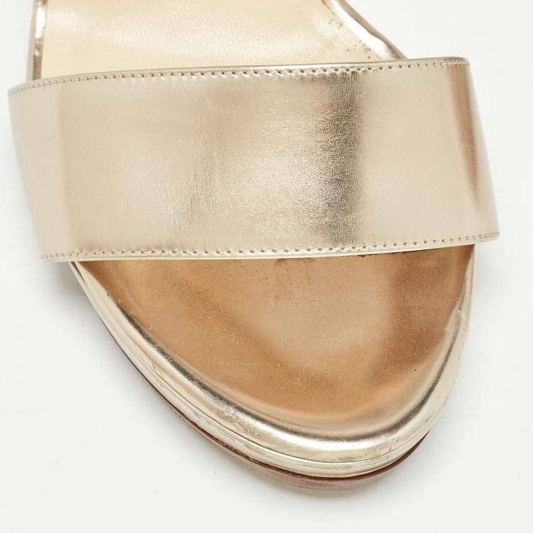 Pre Owned Jimmy Choo Gold/Silver Leather Ankle Strap Sandals Size 41