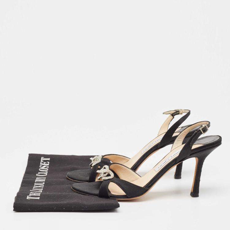 Pre Owned Jimmy Choo Black Satin Slingback Sandals Size 38.5