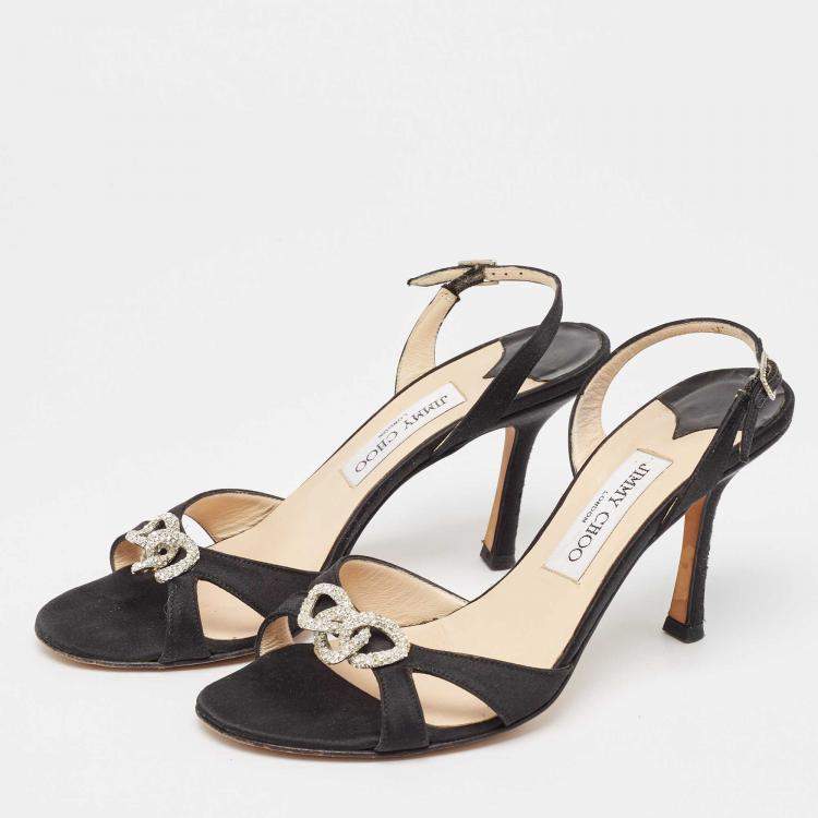 Pre Owned Jimmy Choo Black Satin Slingback Sandals Size 38.5