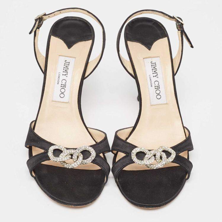 Pre Owned Jimmy Choo Black Satin Slingback Sandals Size 38.5