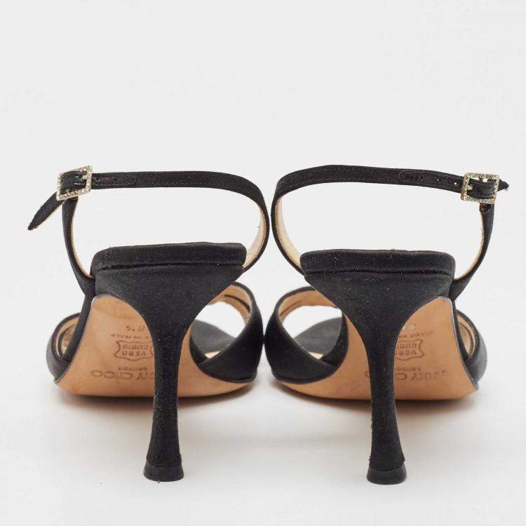 Pre Owned Jimmy Choo Black Satin Slingback Sandals Size 38.5