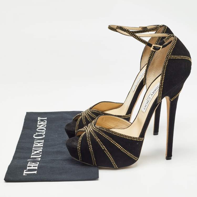 Pre Owned Jimmy Choo Black Suede Kalpa  Peep Toe Pumps Size 41.5 