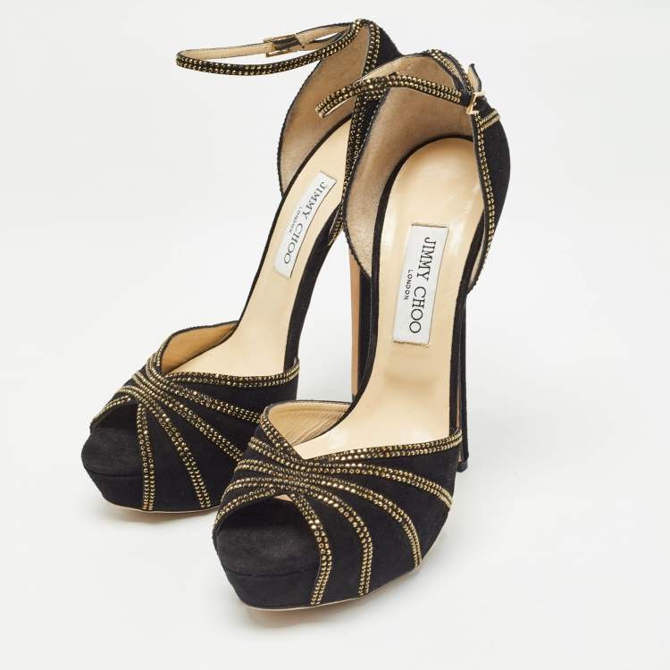 Pre Owned Jimmy Choo Black Suede Kalpa  Peep Toe Pumps Size 41.5 