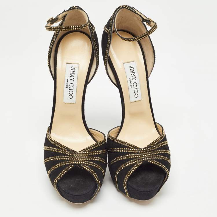 Pre Owned Jimmy Choo Black Suede Kalpa  Peep Toe Pumps Size 41.5 