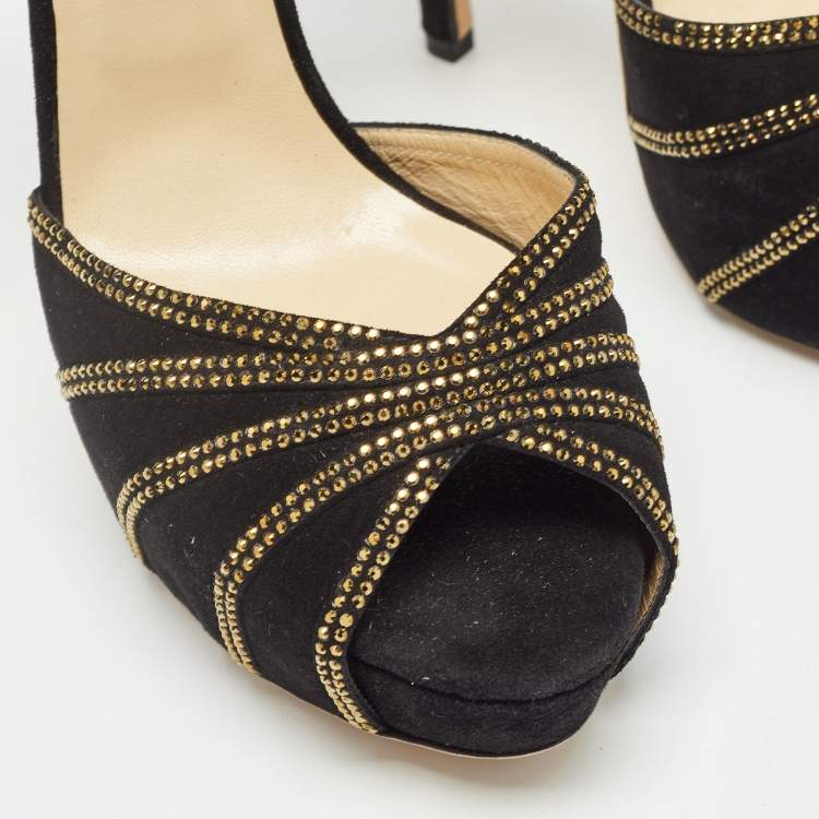 Pre Owned Jimmy Choo Black Suede Kalpa  Peep Toe Pumps Size 41.5 
