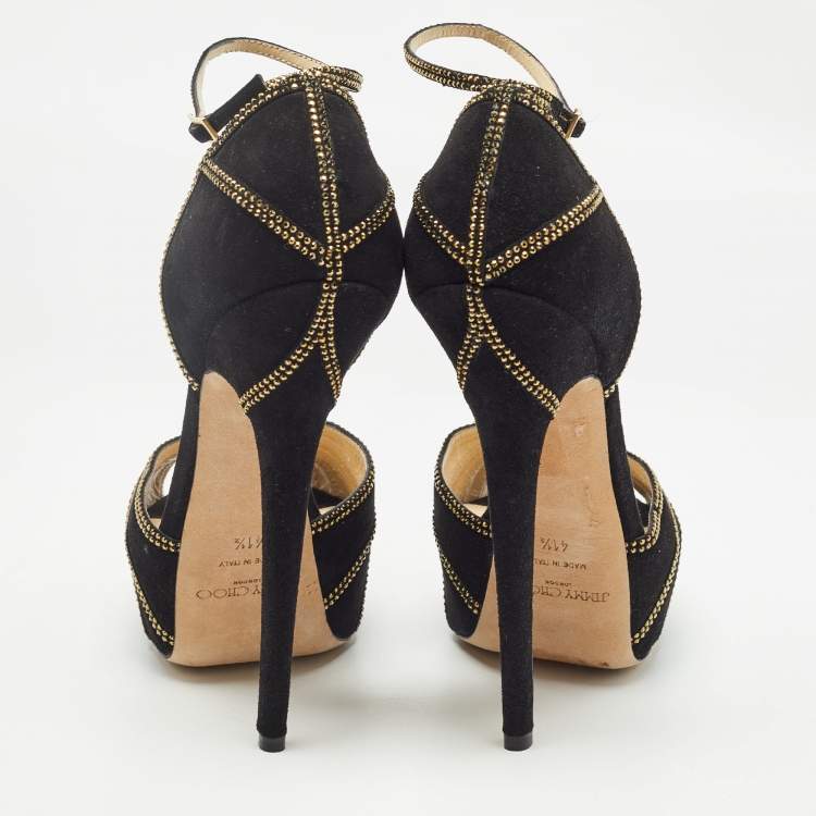 Pre Owned Jimmy Choo Black Suede Kalpa  Peep Toe Pumps Size 41.5 