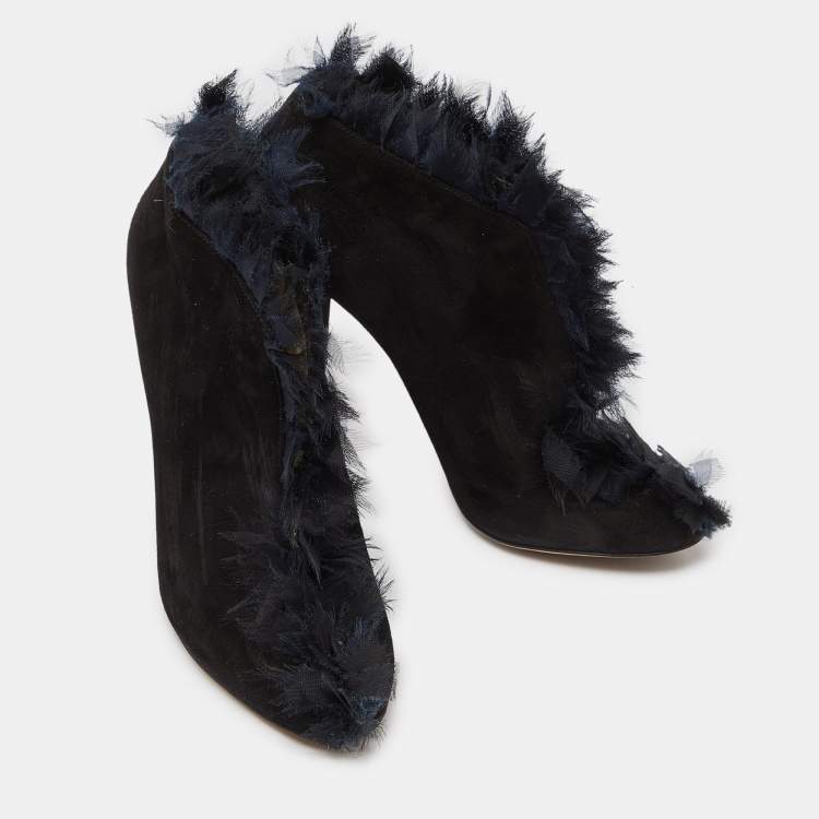 Pre Owned Jimmy Choo Black Suede Embellished Round Toe Ankle Boots Size 38