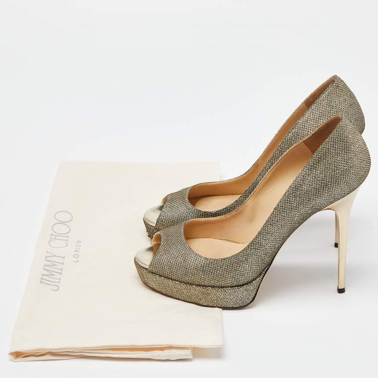 Pre Owned Jimmy Choo Gold/Silver Glitter Fabric Dahlia Platform Pumps Size 39.5