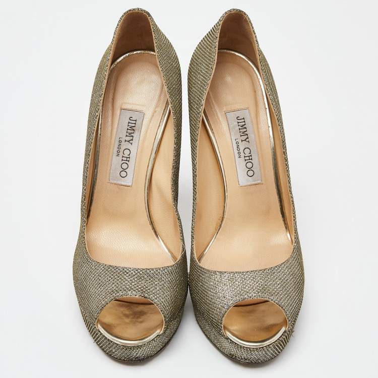 Pre Owned Jimmy Choo Gold/Silver Glitter Fabric Dahlia Platform Pumps Size 39.5