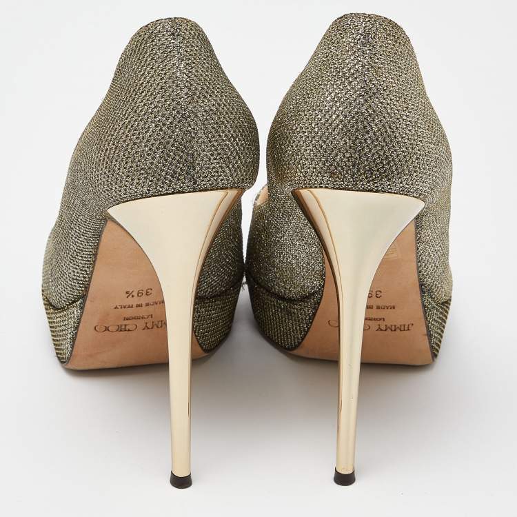 Pre Owned Jimmy Choo Gold/Silver Glitter Fabric Dahlia Platform Pumps Size 39.5