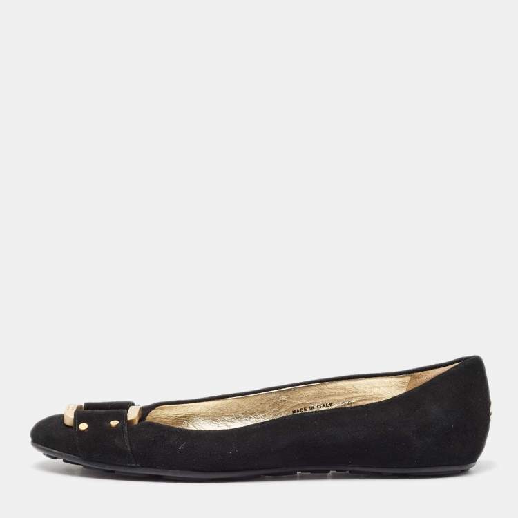 Pre Owned Jimmy Choo Black Suede Morse Buckle Ballet Flats Size 39