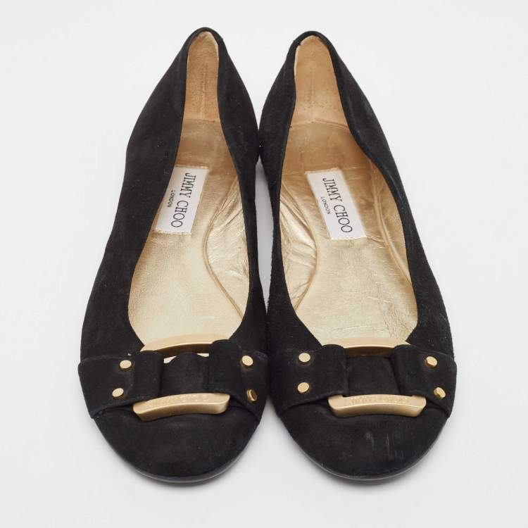 Pre Owned Jimmy Choo Black Suede Morse Buckle Ballet Flats Size 39
